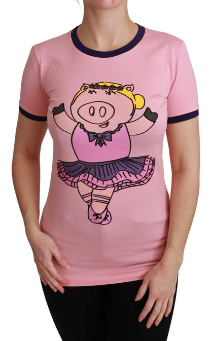 Dolce &amp; Gabbana – Rosafarbenes Baumwoll-T-Shirt „YEAR OF THE PIG“