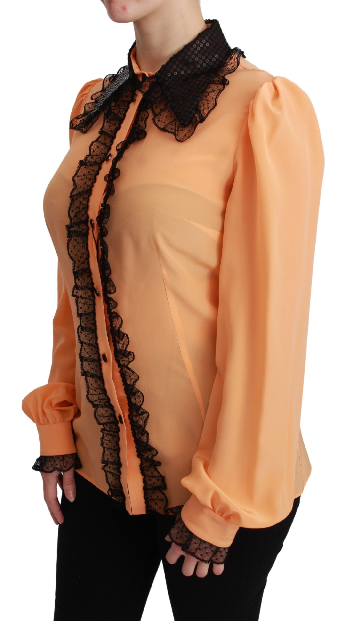 Dolce &amp; Gabbana – Gelbe Bluse aus Seidenpaillettenspitze