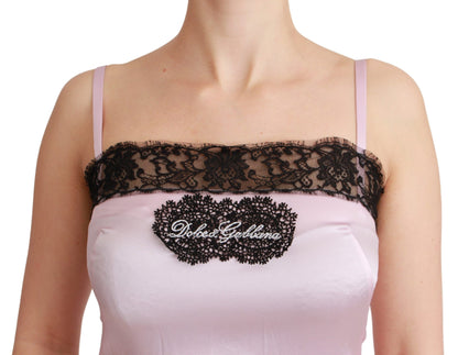 Dolce &amp; Gabbana Seidenoberteil mit schwarzer Spitze und rosa Tanktop-Bluse