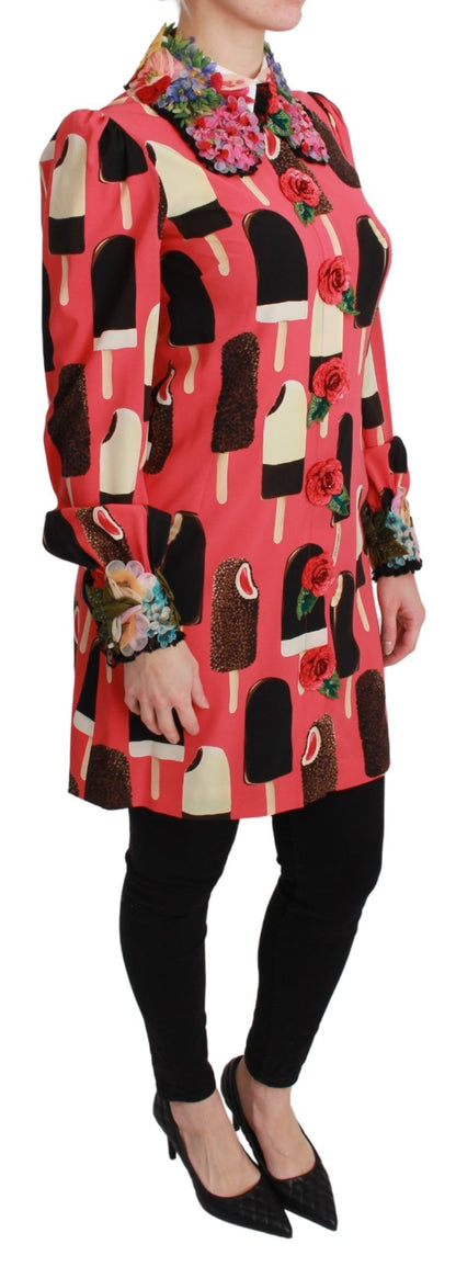 Dolce &amp; Gabbana – Paillettenkleid mit rosa Eiscreme-Rosen