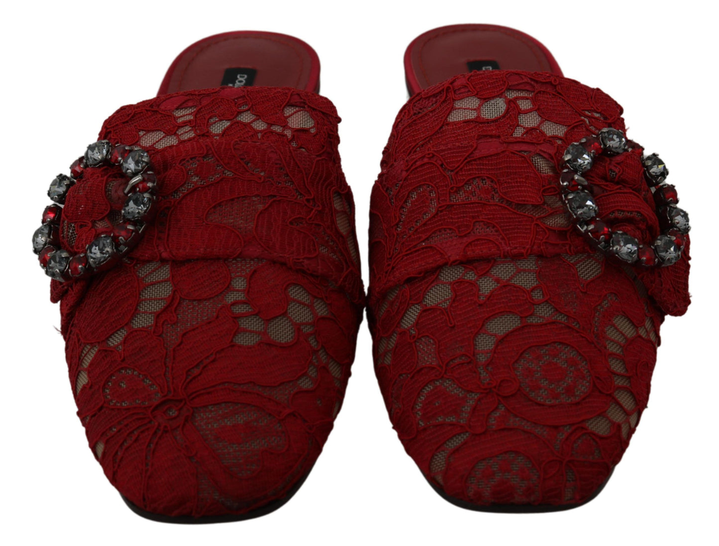 Dolce &amp; Gabbana – Rote Slipper mit Kristallen aus Spitze