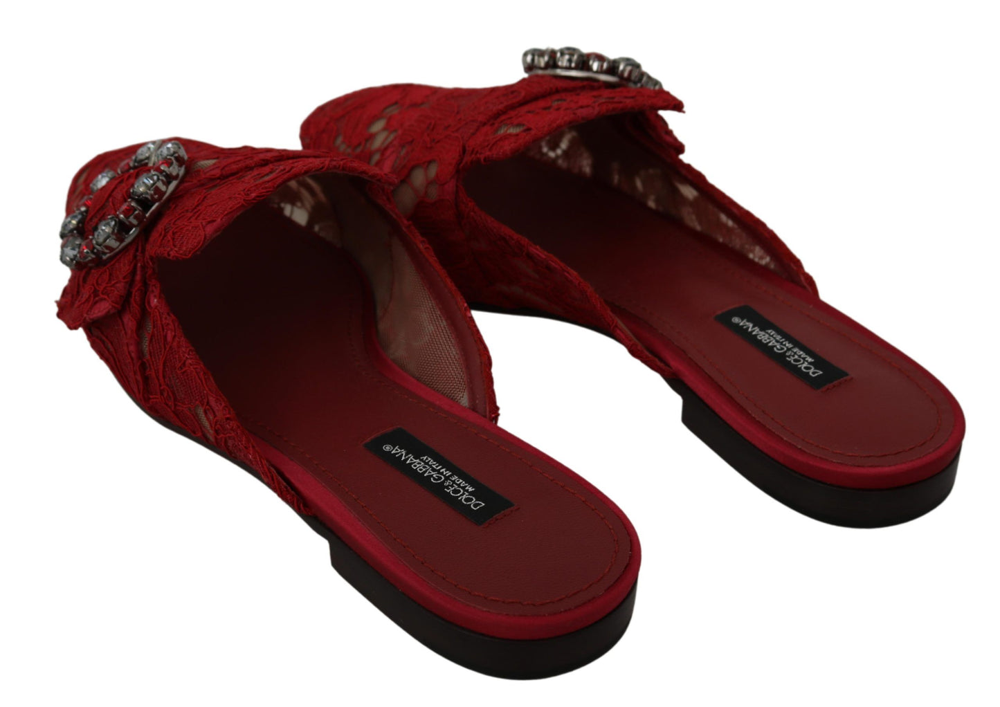 Dolce &amp; Gabbana – Rote Slipper mit Kristallen aus Spitze