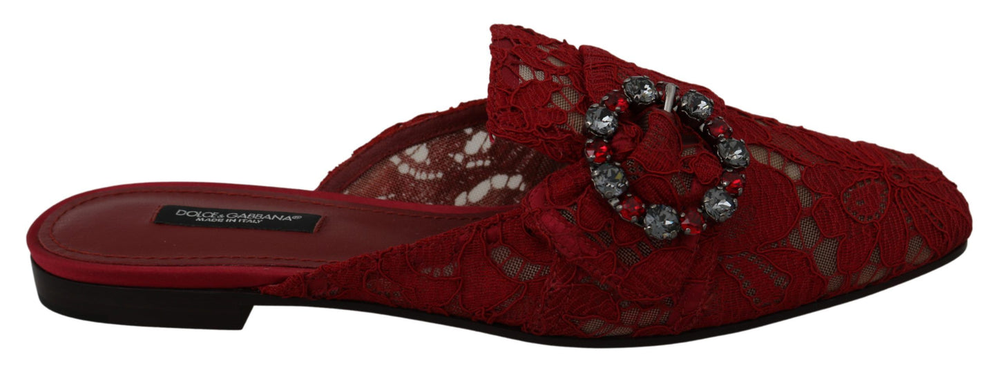 Dolce &amp; Gabbana – Rote Slipper mit Kristallen aus Spitze