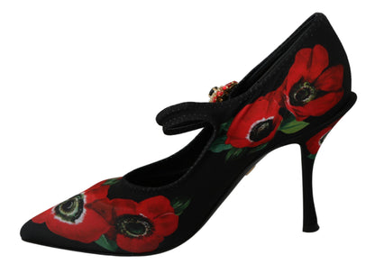 Dolce &amp; Gabbana – Mary Janes-Pumps mit Blumenmuster in Schwarz und Rot