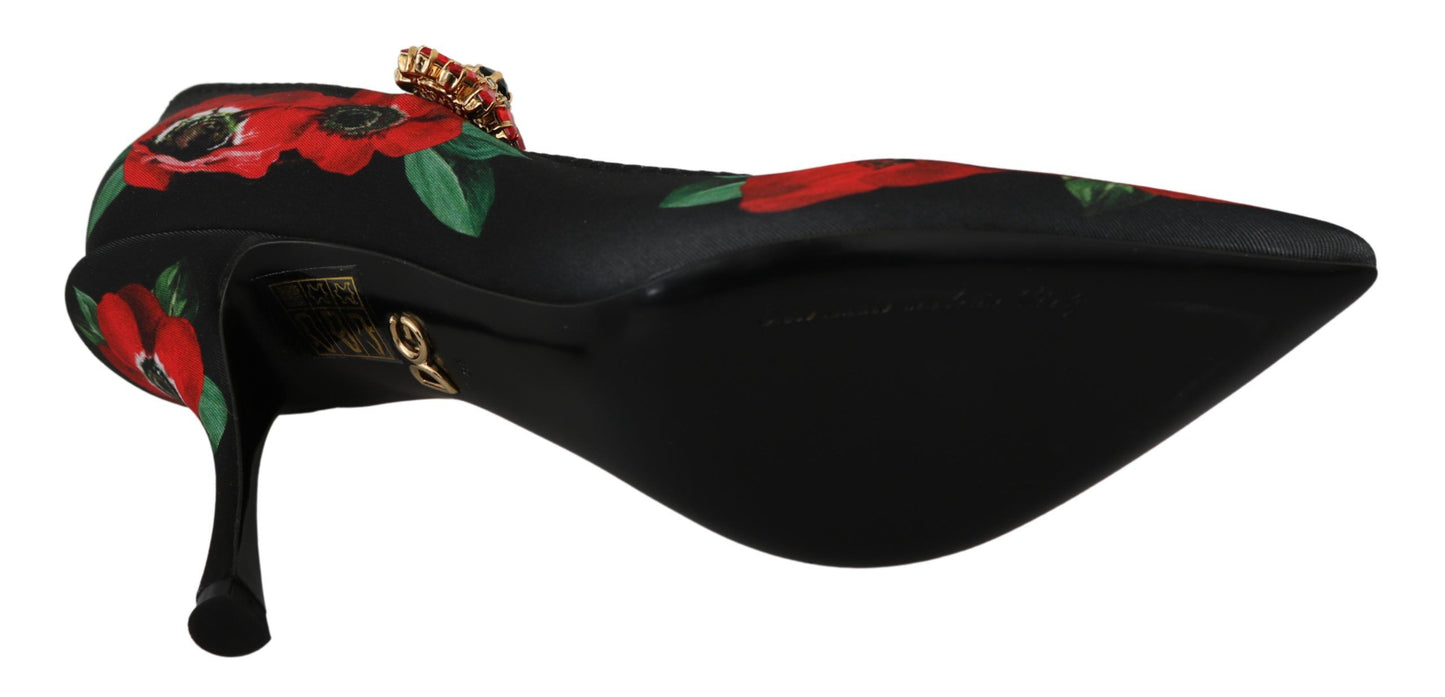 Dolce &amp; Gabbana – Mary Janes-Pumps mit Blumenmuster in Schwarz und Rot