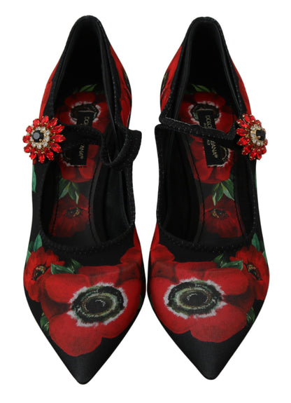 Dolce &amp; Gabbana – Mary Janes-Pumps mit Blumenmuster in Schwarz und Rot