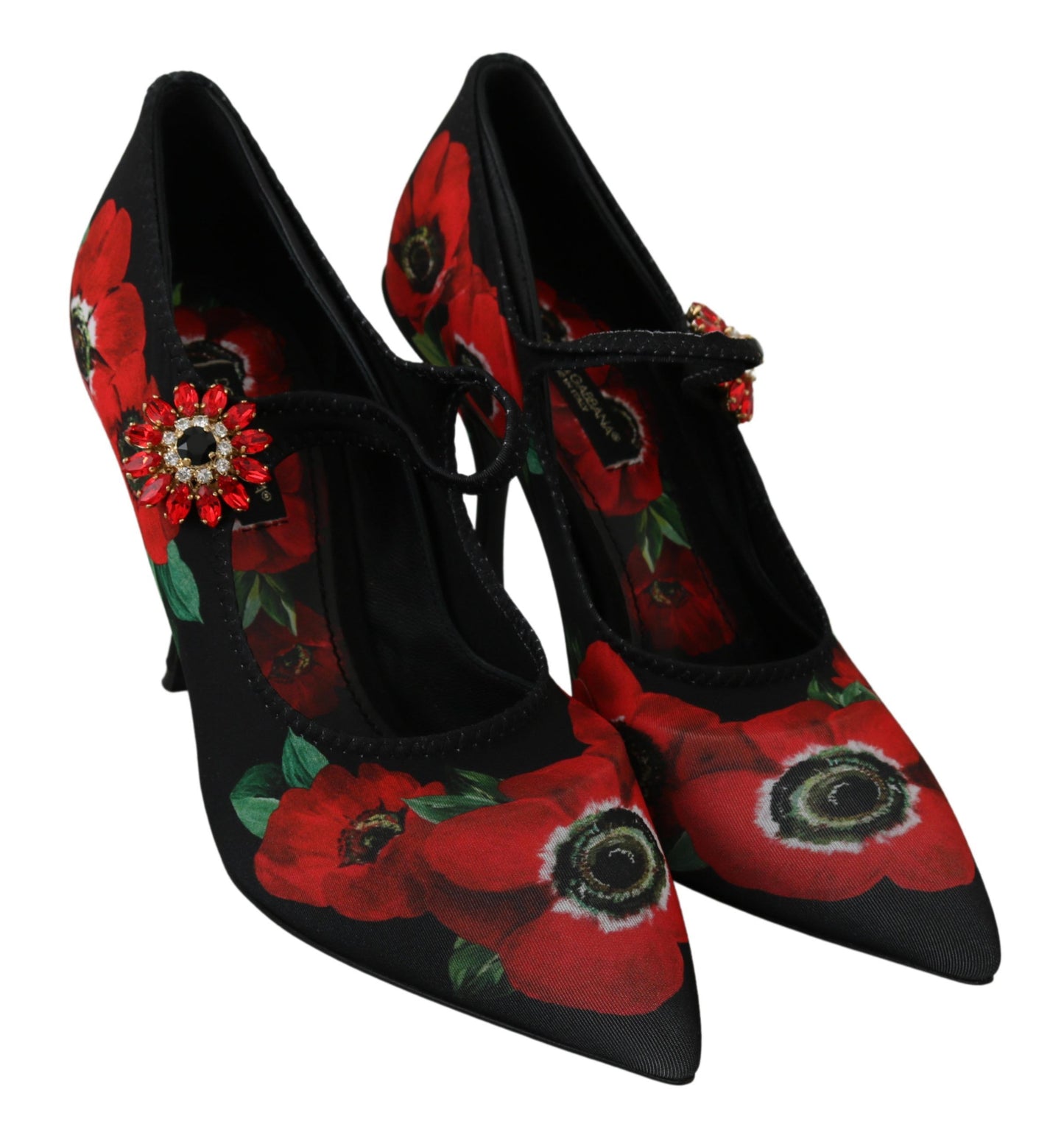 Dolce &amp; Gabbana – Mary Janes-Pumps mit Blumenmuster in Schwarz und Rot