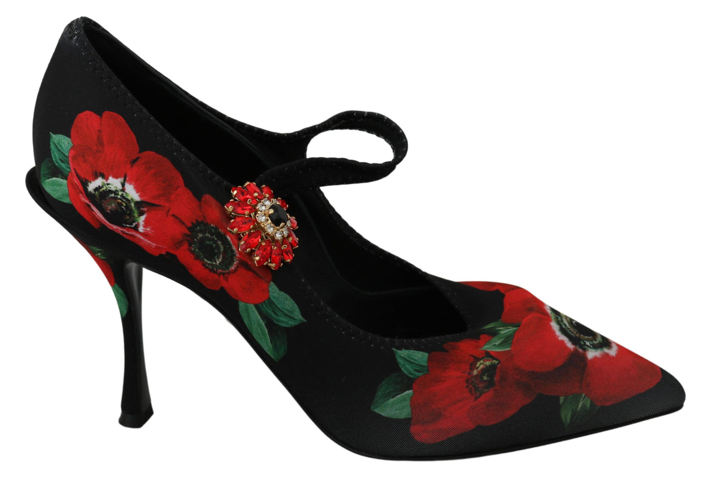 Dolce &amp; Gabbana – Mary Janes-Pumps mit Blumenmuster in Schwarz und Rot