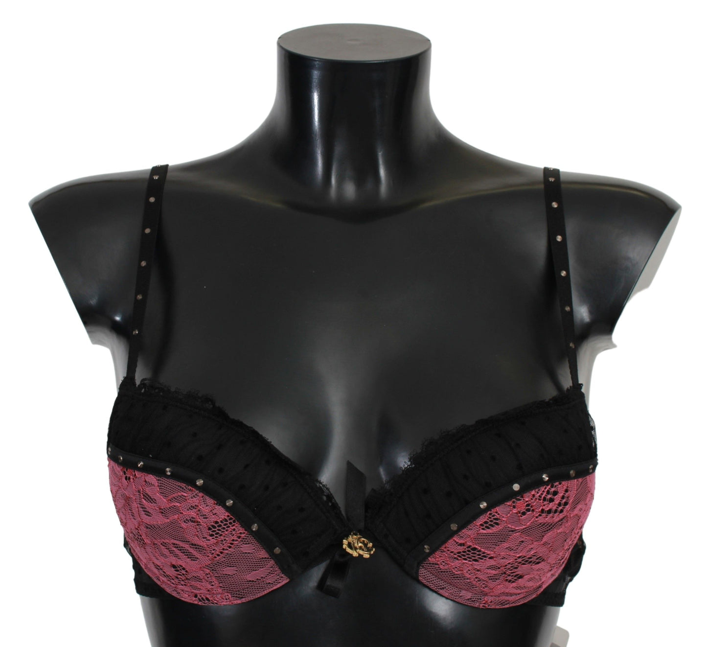 Roberto Cavalli – Push-Up-BH aus Spitze in Schwarz und Rosa