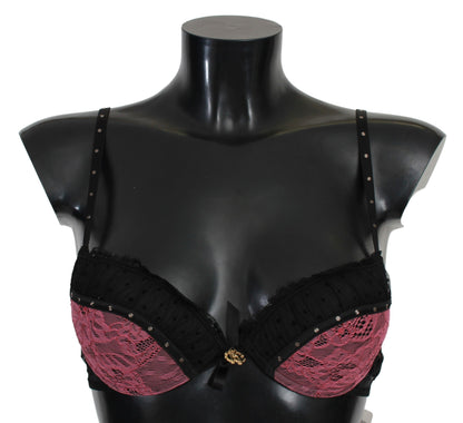 Roberto Cavalli – Push-Up-BH aus Spitze in Schwarz und Rosa