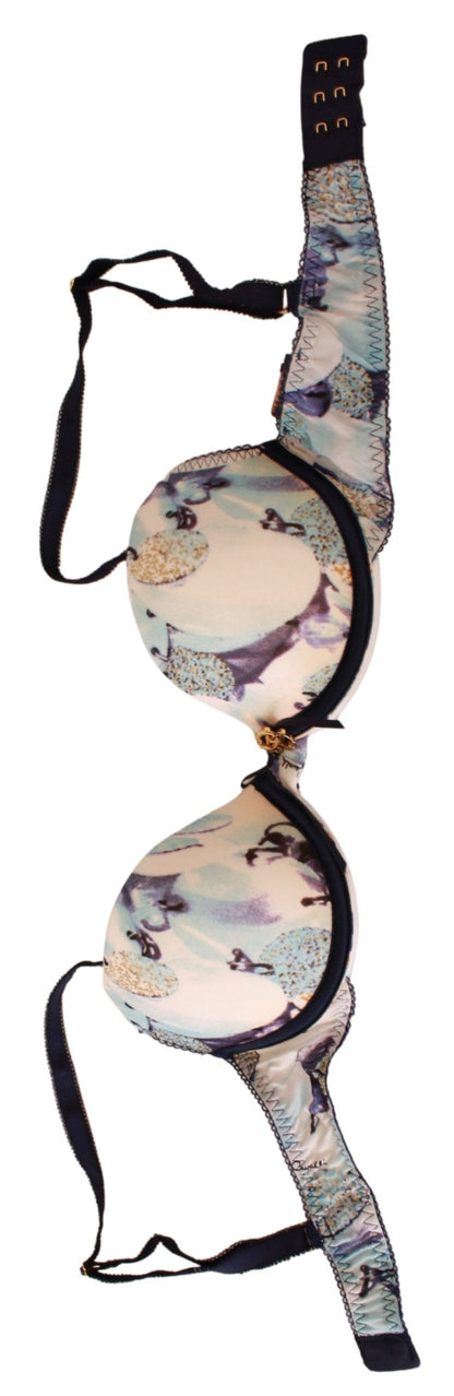 Roberto Cavalli Blue Printed Nylon Reggiseno Bra Underwear