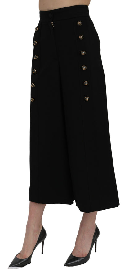 Dolce &amp; Gabbana – Schwarze, knöchellange Hose mit weitem Bein und hoher Taille