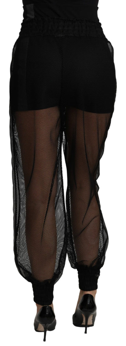 Dolce &amp; Gabbana Schwarze durchsichtige Jogginghose aus Polyester
