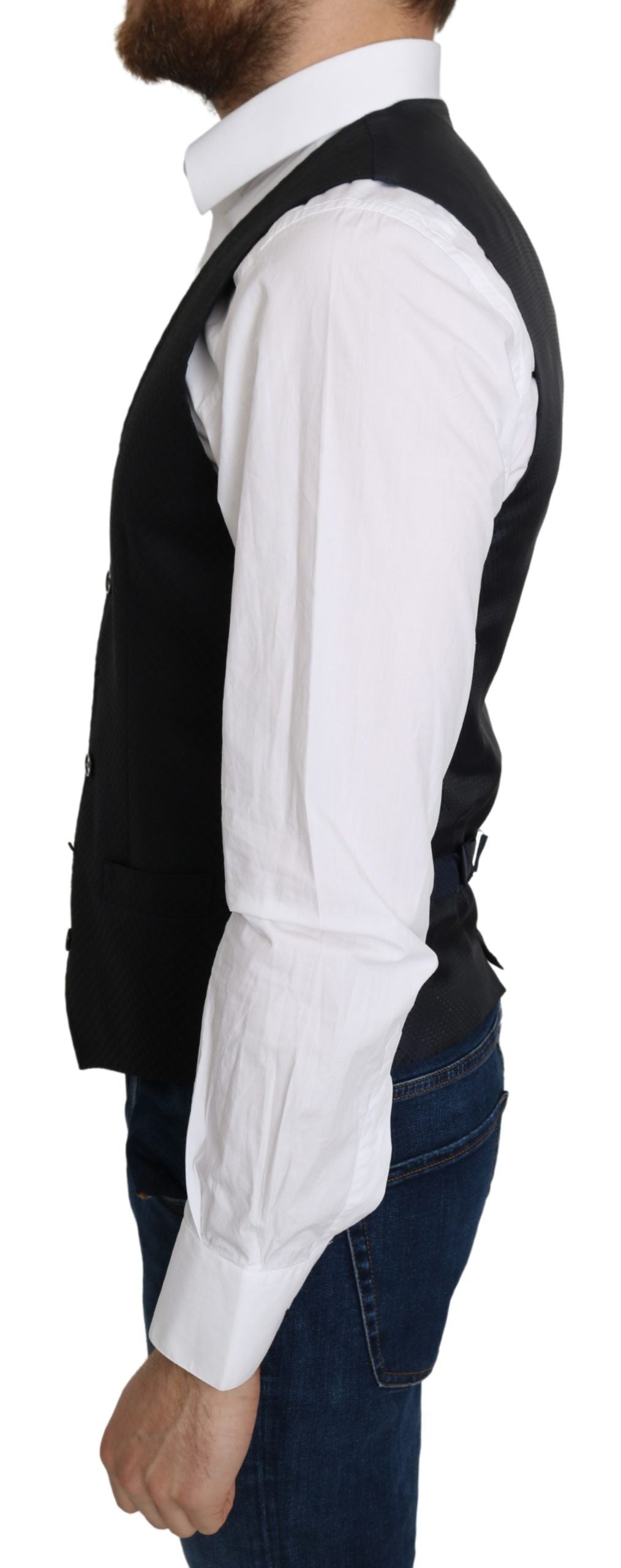 Dolce &amp; Gabbana – Blaue Seidenweste mit Rautenmuster