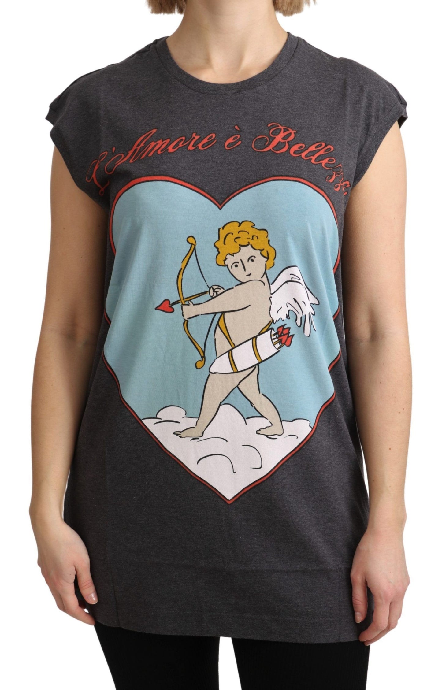 Dolce &amp; Gabbana Graues Baumwoll-T-Shirt „L' Amore Top“