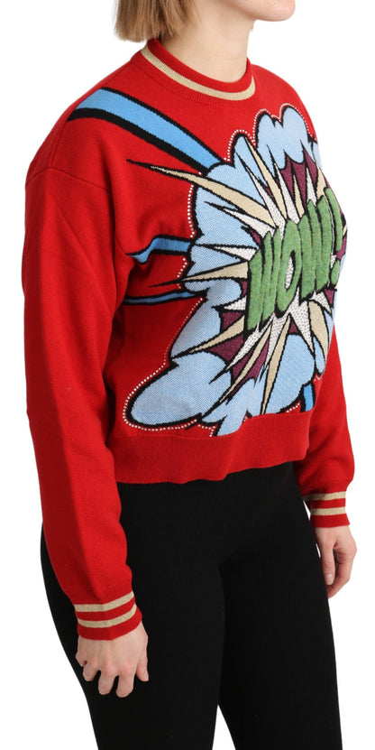 Dolce &amp; Gabbana – Roter Strickpullover aus Kaschmir mit Cartoon-Muster
