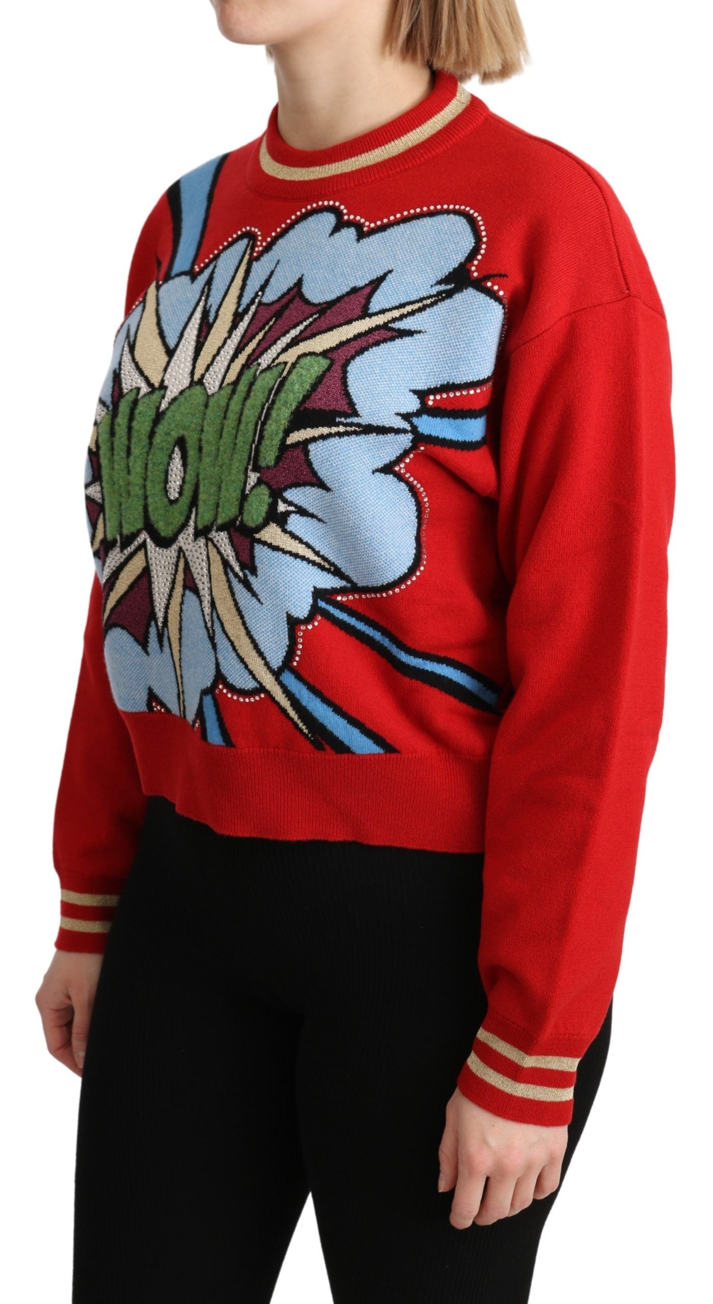 Dolce &amp; Gabbana – Roter Strickpullover aus Kaschmir mit Cartoon-Muster