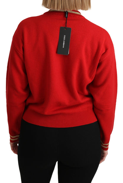 Dolce &amp; Gabbana – Roter Strickpullover aus Kaschmir mit Cartoon-Muster