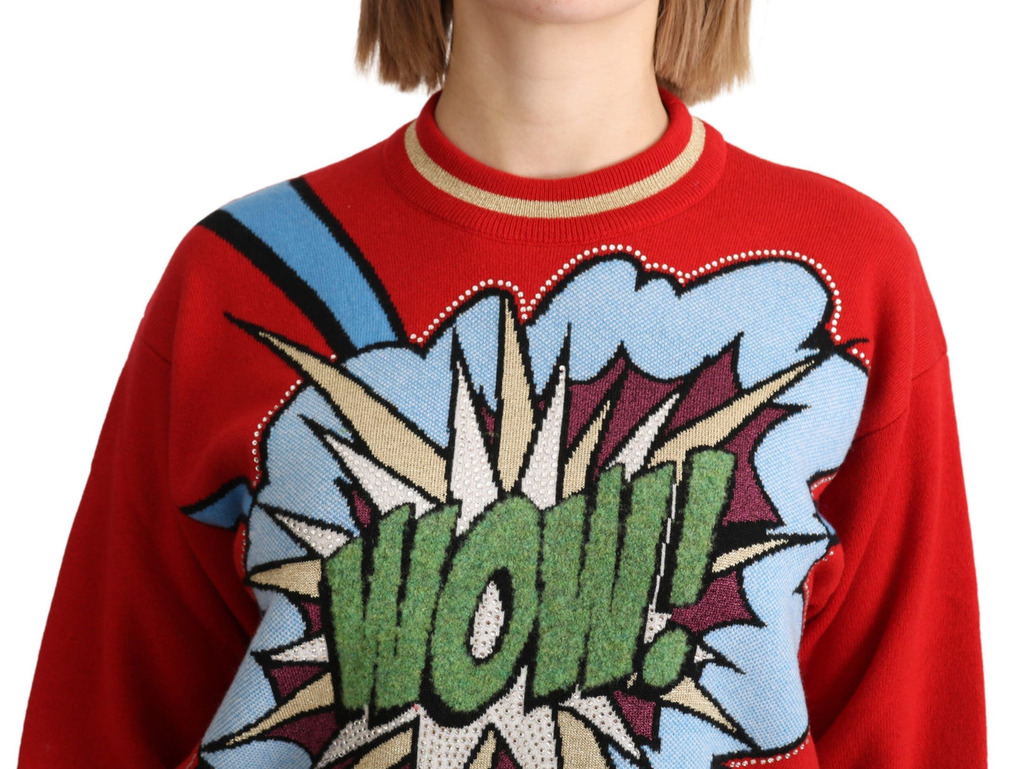 Dolce &amp; Gabbana – Roter Strickpullover aus Kaschmir mit Cartoon-Muster