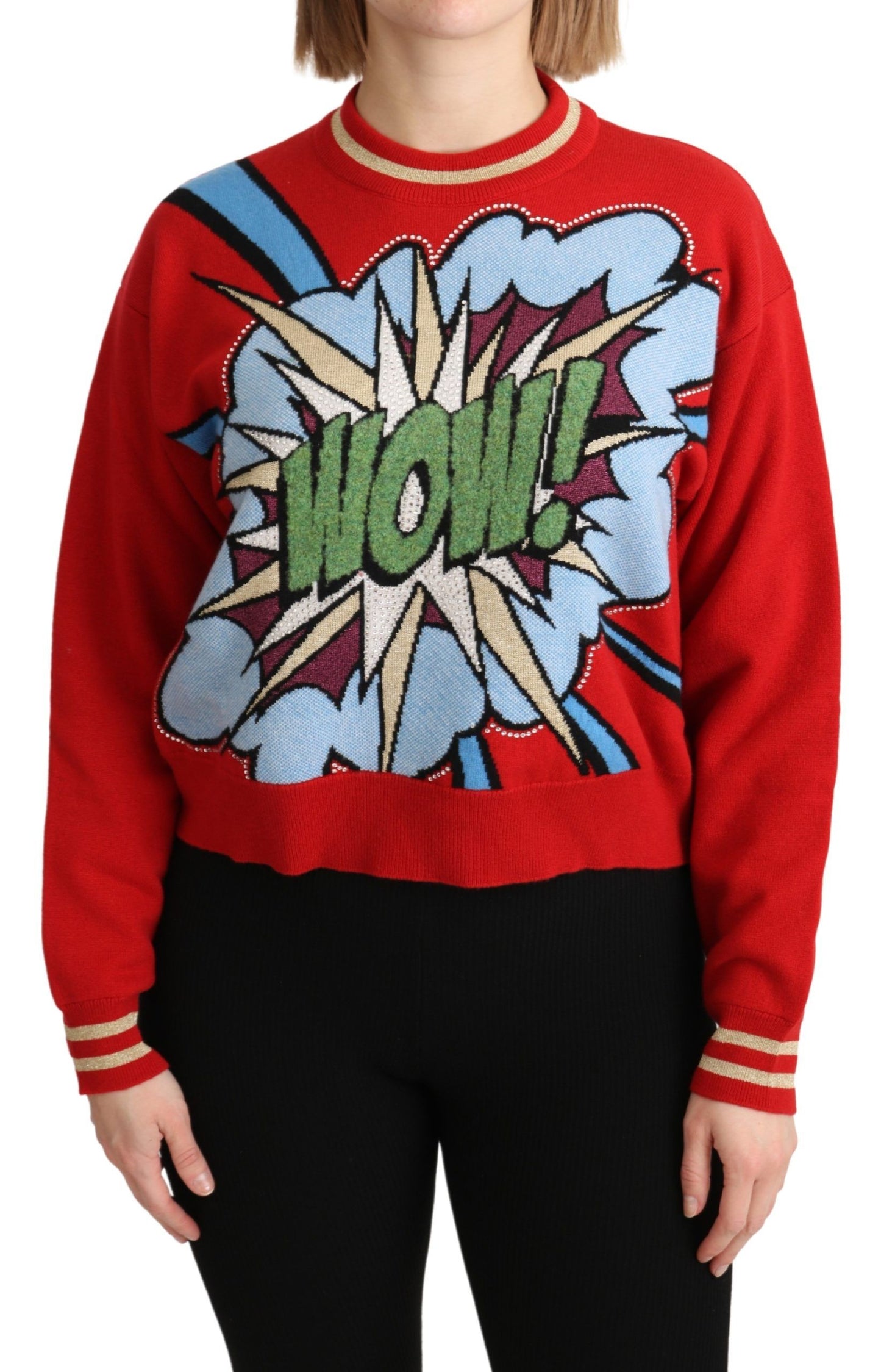 Dolce &amp; Gabbana – Roter Strickpullover aus Kaschmir mit Cartoon-Muster