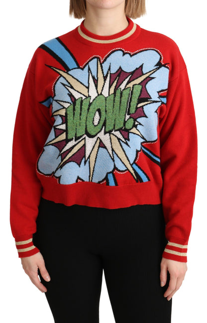 Dolce &amp; Gabbana – Roter Strickpullover aus Kaschmir mit Cartoon-Muster