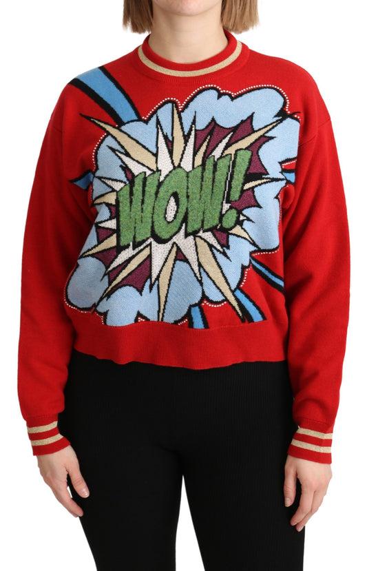 Dolce &amp; Gabbana – Roter Strickpullover aus Kaschmir mit Cartoon-Muster
