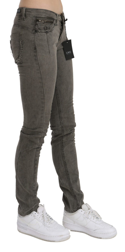 Costume National Graue Skinny-Jeans aus Baumwolldenim mit niedriger Taille