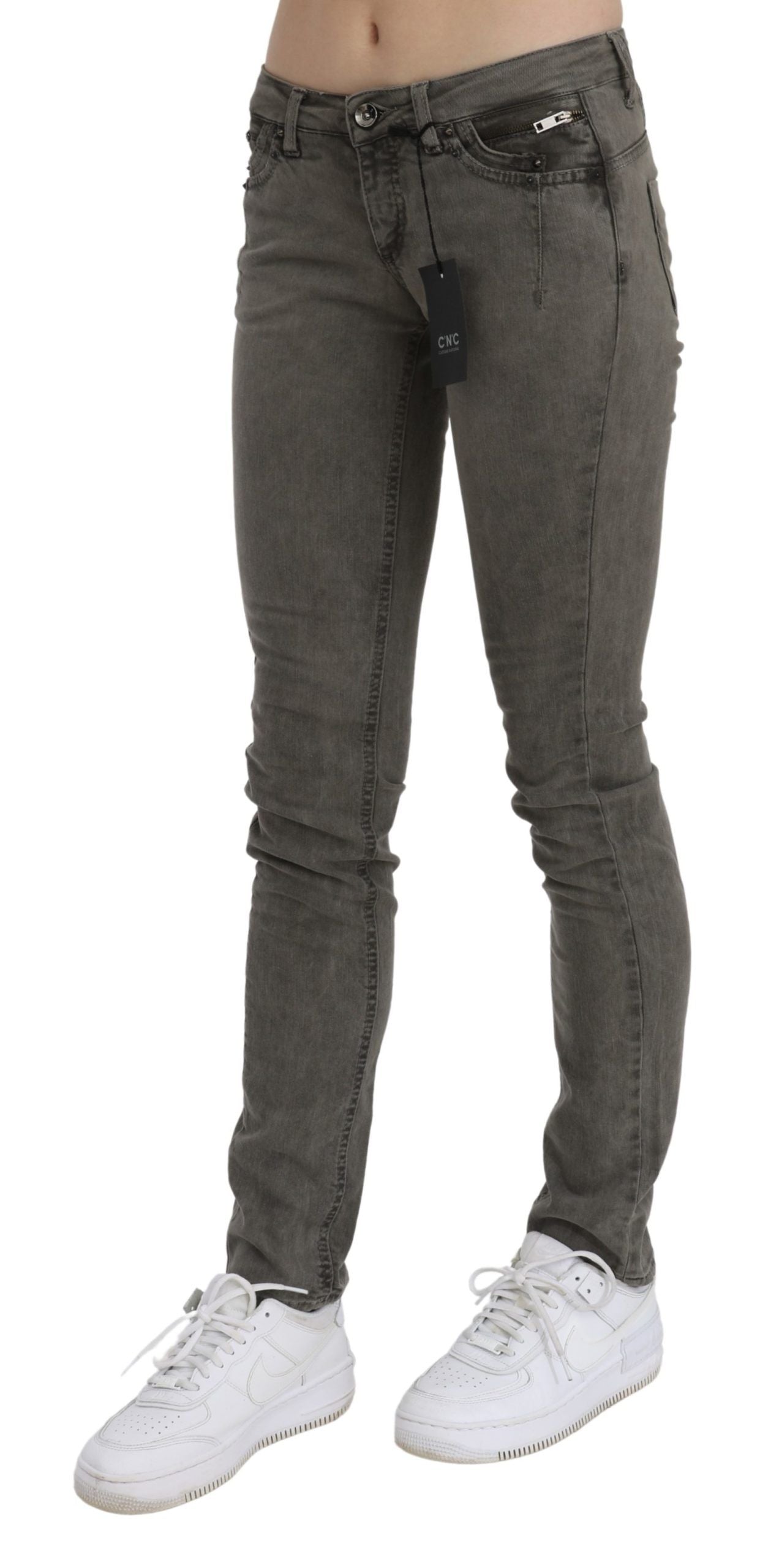 Costume National Graue Skinny-Jeans aus Baumwolldenim mit niedriger Taille