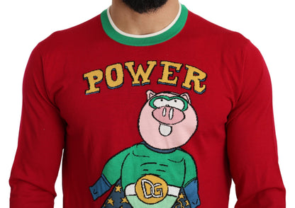 Dolce &amp; Gabbana Roter Woll-Seidenpullover „Pig of the Year“