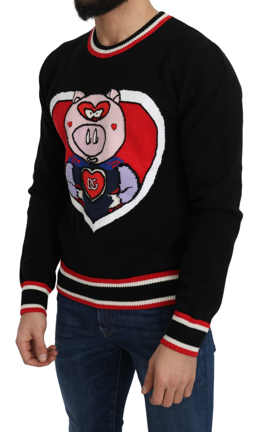 Dolce &amp; Gabbana – Pullover „Pig of the Year“ aus schwarzem Kaschmir
