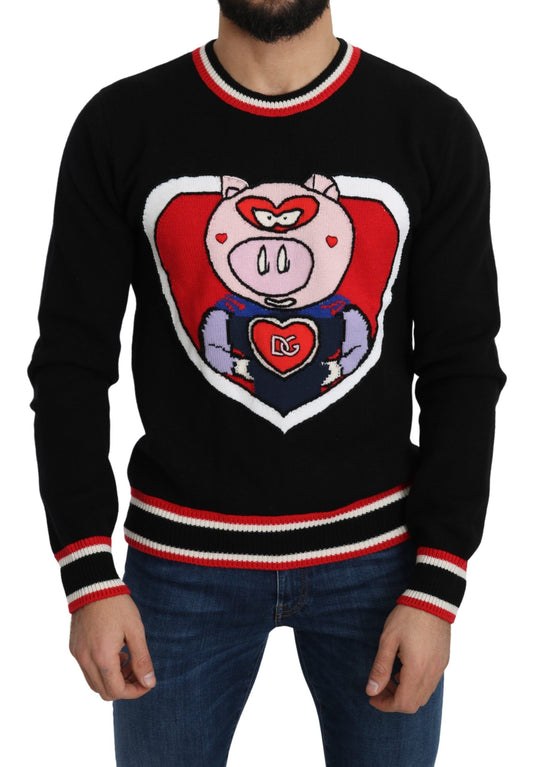 Dolce &amp; Gabbana – Pullover „Pig of the Year“ aus schwarzem Kaschmir
