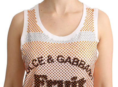 Dolce &amp; Gabbana Weiß-Orange Kristall Ärmelloses Tanktop aus Baumwolle