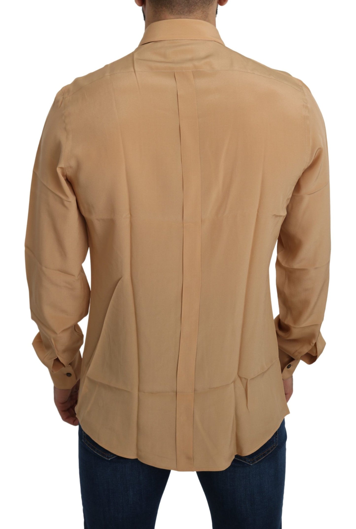 Dolce &amp; Gabbana Gelbes, schmales Hemd aus 100 % Seide, GOLD