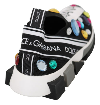 Dolce &amp; Gabbana Schwarze, mehrfarbige Kristall-Sneakers
