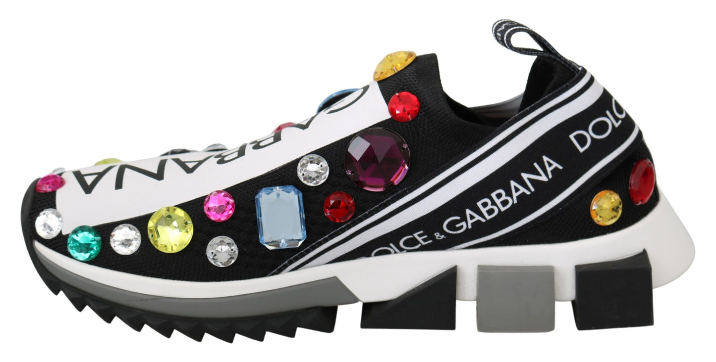 Dolce &amp; Gabbana Schwarze, mehrfarbige Kristall-Sneakers