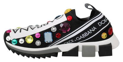 Dolce &amp; Gabbana Schwarze, mehrfarbige Kristall-Sneakers