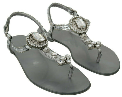 Dolce &amp; Gabbana Silber Kristall Sandalen Flip-Flops Schuhe