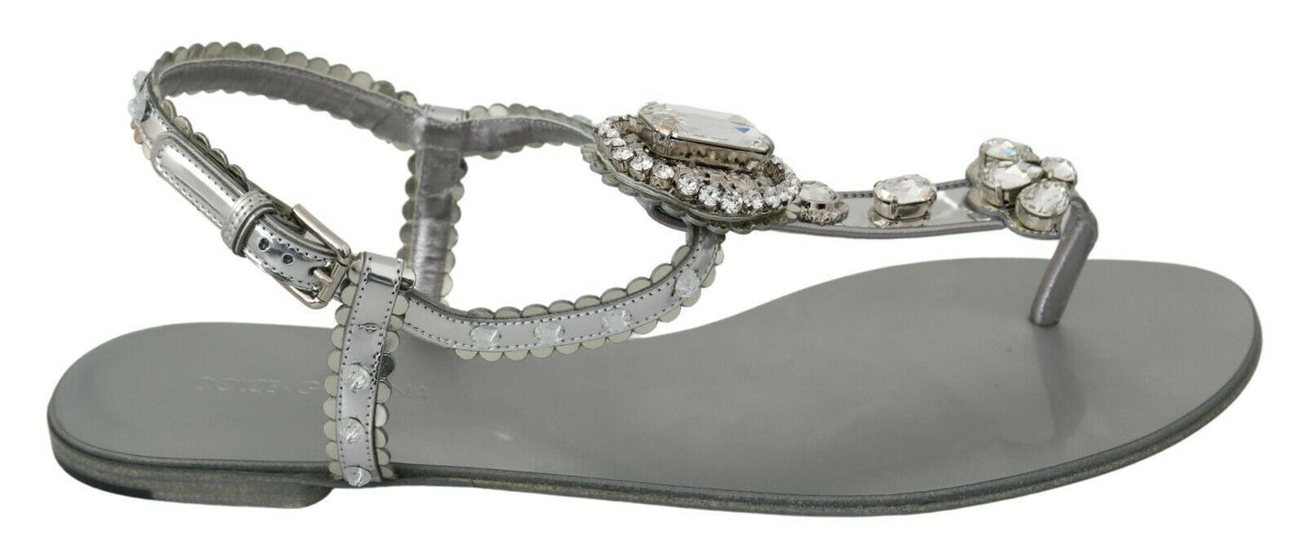 Dolce &amp; Gabbana Silber Kristall Sandalen Flip-Flops Schuhe