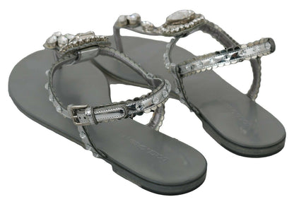 Dolce &amp; Gabbana Silber Kristall Sandalen Flip-Flops Schuhe