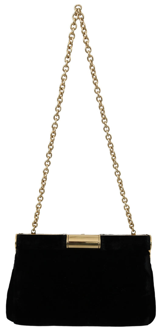 Dolce &amp; Gabbana Schwarzer Samt Kristallnieten Damen Umhängetasche Sling Borse