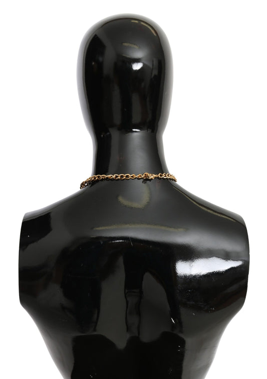 Dolce &amp; Gabbana Halskette mit Blumenanhänger aus goldfarbenem Messing mit grünen Blättern und Kristallen