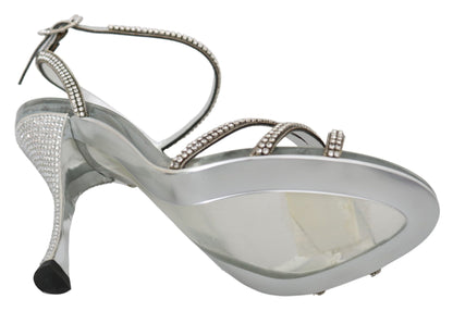 Dolce &amp; Gabbana Silber Kristall Knöchelriemen Sandalen Schuhe