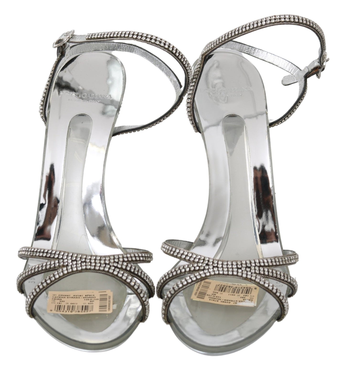 Dolce &amp; Gabbana Silber Kristall Knöchelriemen Sandalen Schuhe