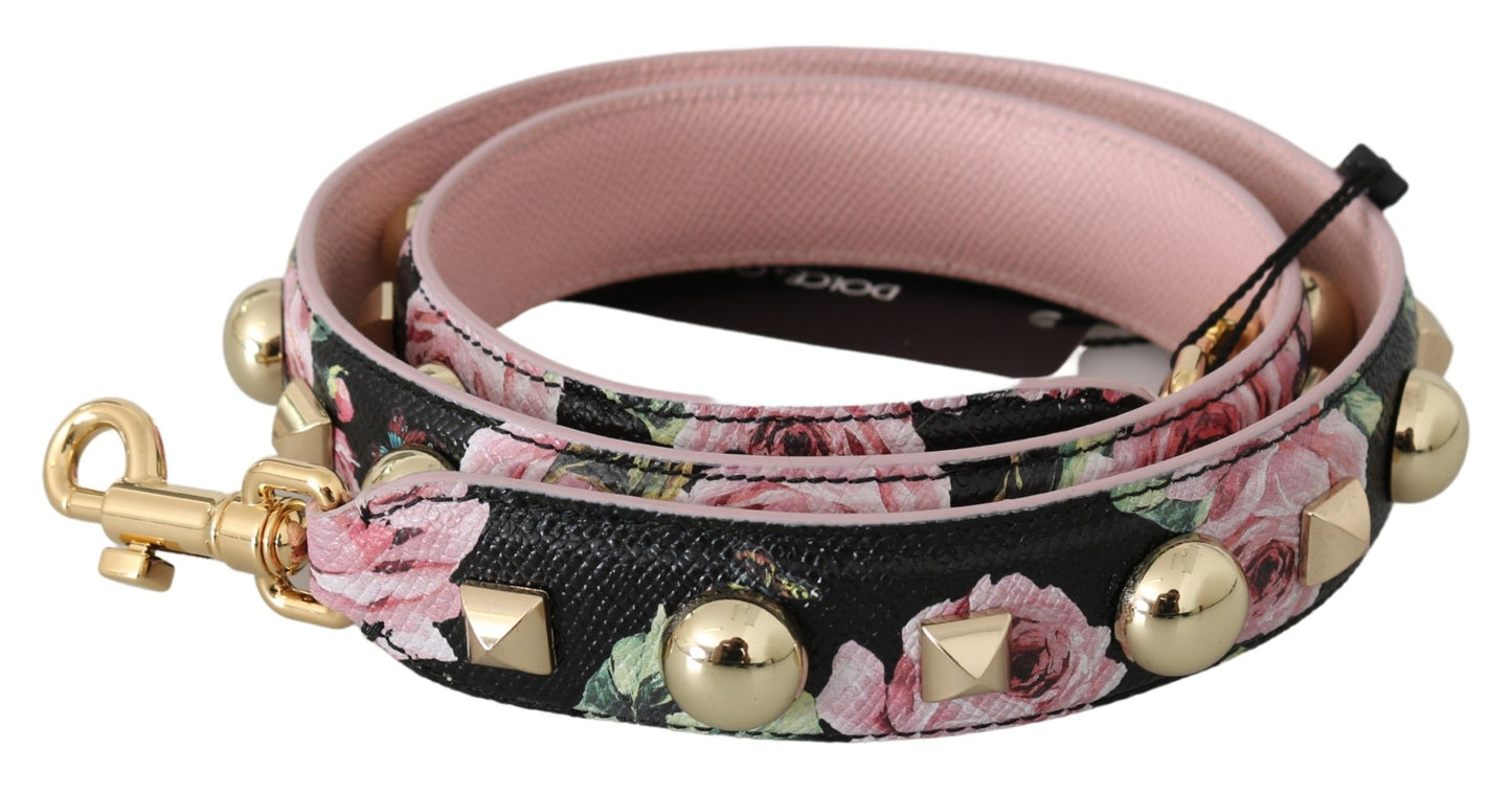Dolce &amp; Gabbana Schultergurt aus Leder mit Blumenmuster und Nieten in Rosa