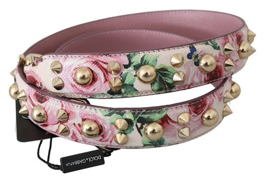 Dolce &amp; Gabbana Schultergurt aus Leder mit Blumenmuster und Nieten in Rosa