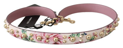 Dolce &amp; Gabbana Schultergurt aus Leder mit Blumenmuster und Nieten in Rosa