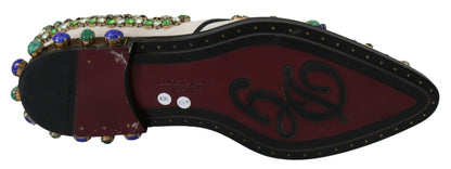 Dolce &amp; Gabbana – Weiße Broque-Schuhe aus Wildleder mit Kristallen