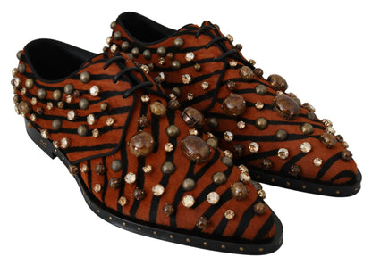 Dolce &amp; Gabbana Orange Pony Hair Crystal Dress Broque Schuhe