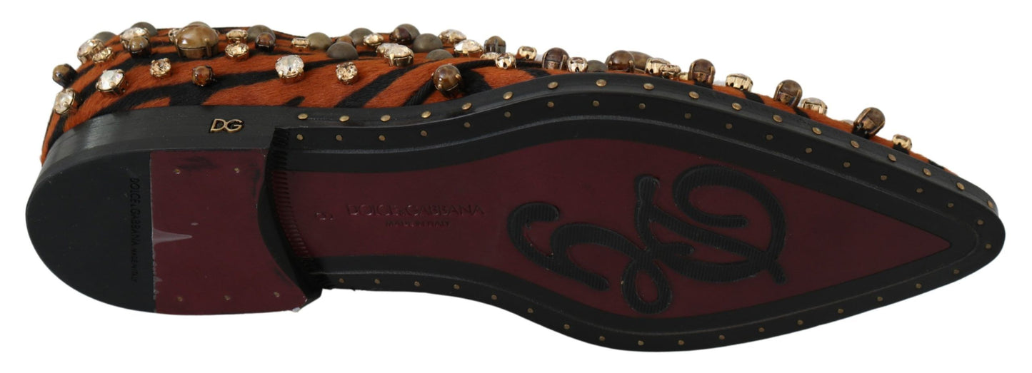 Dolce &amp; Gabbana Orange Pony Hair Crystal Dress Broque Schuhe