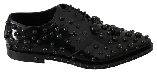 Dolce &amp; Gabbana – Schwarze Broque-Schuhe aus Leder mit Kristallen